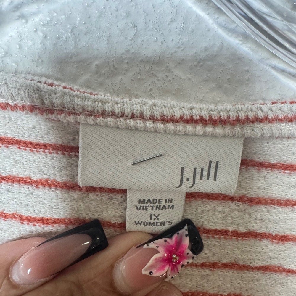J. Jill Womens 1X Tunic Top Striped Cotton Knit Boat Neck Long Sleeve Orange - Picture 4 of 7